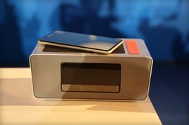 A clock radio also on display at Intel's event, charging a phone